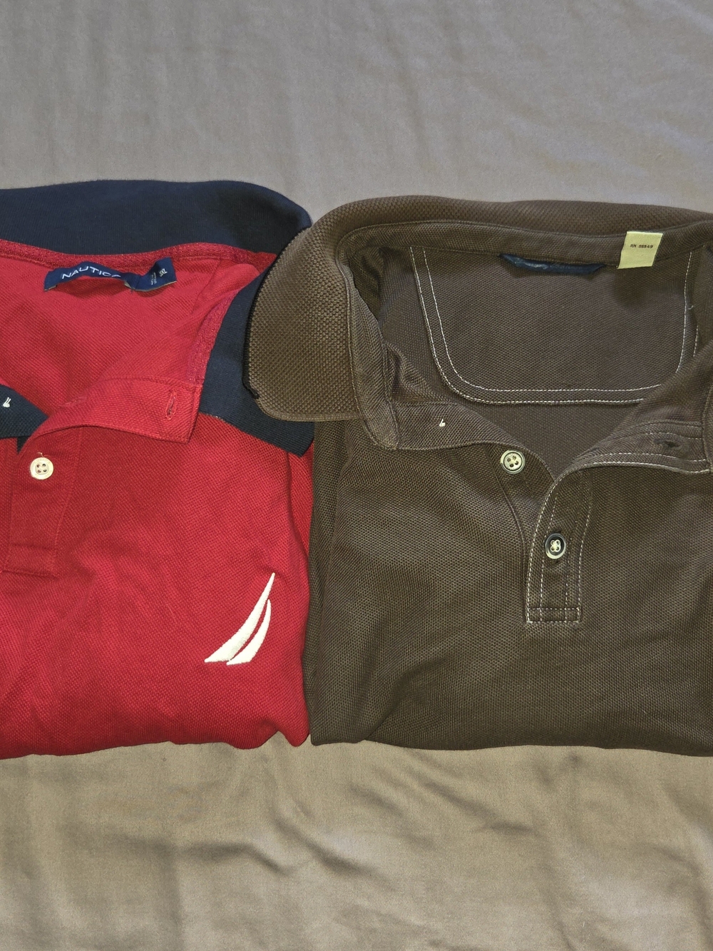 Nautica Red And Tommy Bahama Brown Polo Shirts- Classic Men's Short Sleeve